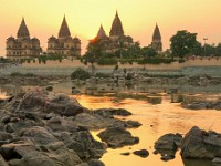 DSC00461-01  Sunset over the Chhatris Cenotaphs in Orchha.