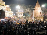 DSC01085  Spectacular atmosphere during the night prayer at Dashashwamedh Ghat.