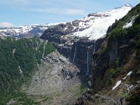 Pampa Linda to Puerto Frias 3-Day Trek ( Day 1 )  Waterfalls dropping from the Tronador glacier